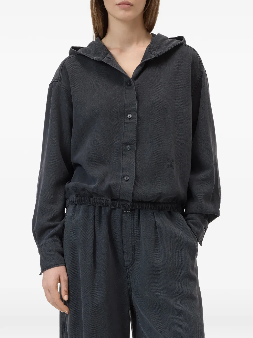 Closed Shirt met capuchon en knopen Zwart