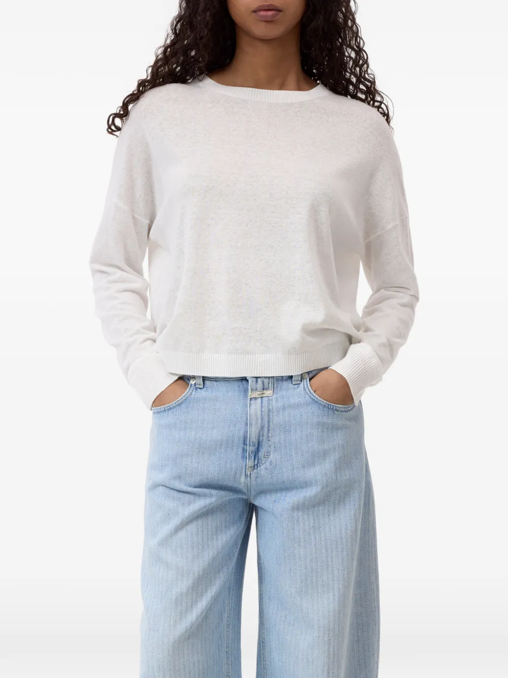 Closed Sweater met ronde hals en lange mouwen Wit