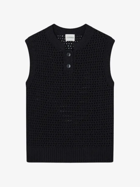 Closed crochet-knit button-up vest