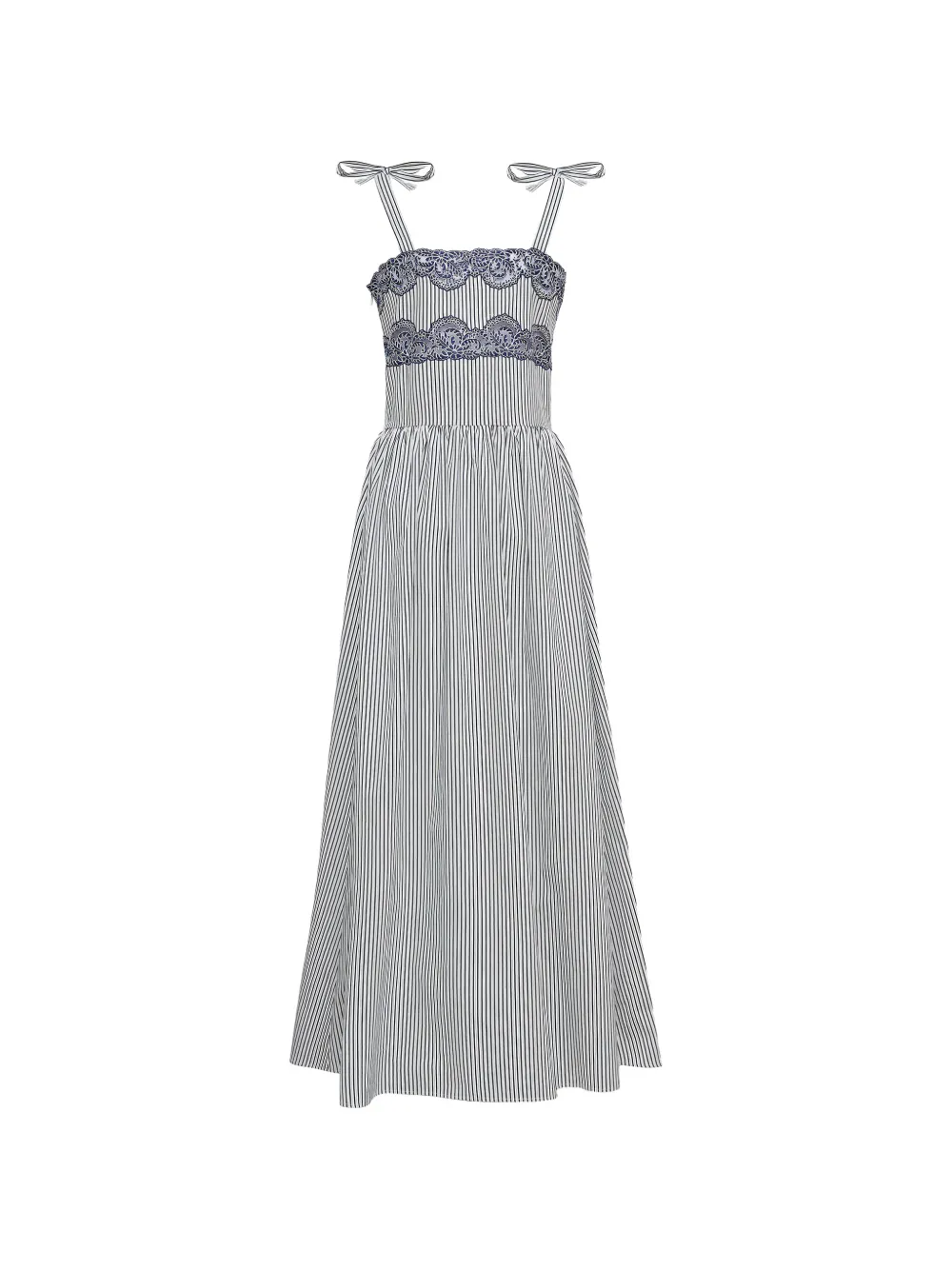 Loretta Caponi Sabine lace-trimmed striped midi dress - Wit