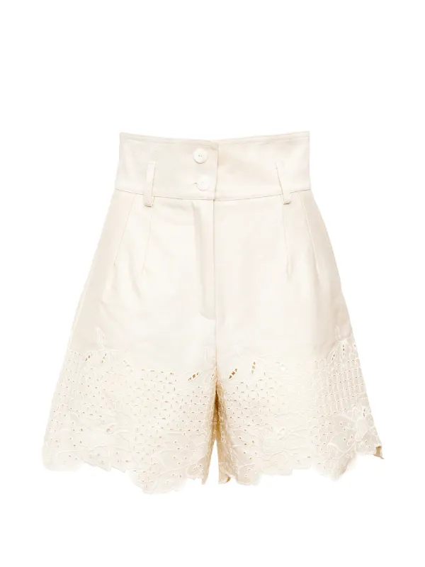 Loretta Caponi Rocchetta Scalloped Shorts in Neutrals
