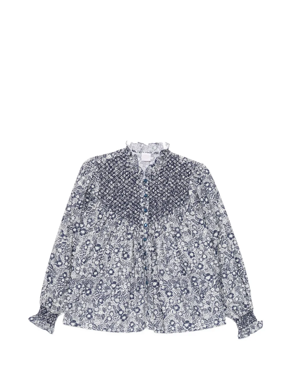 Loretta Caponi smocked floral blouse - Blu