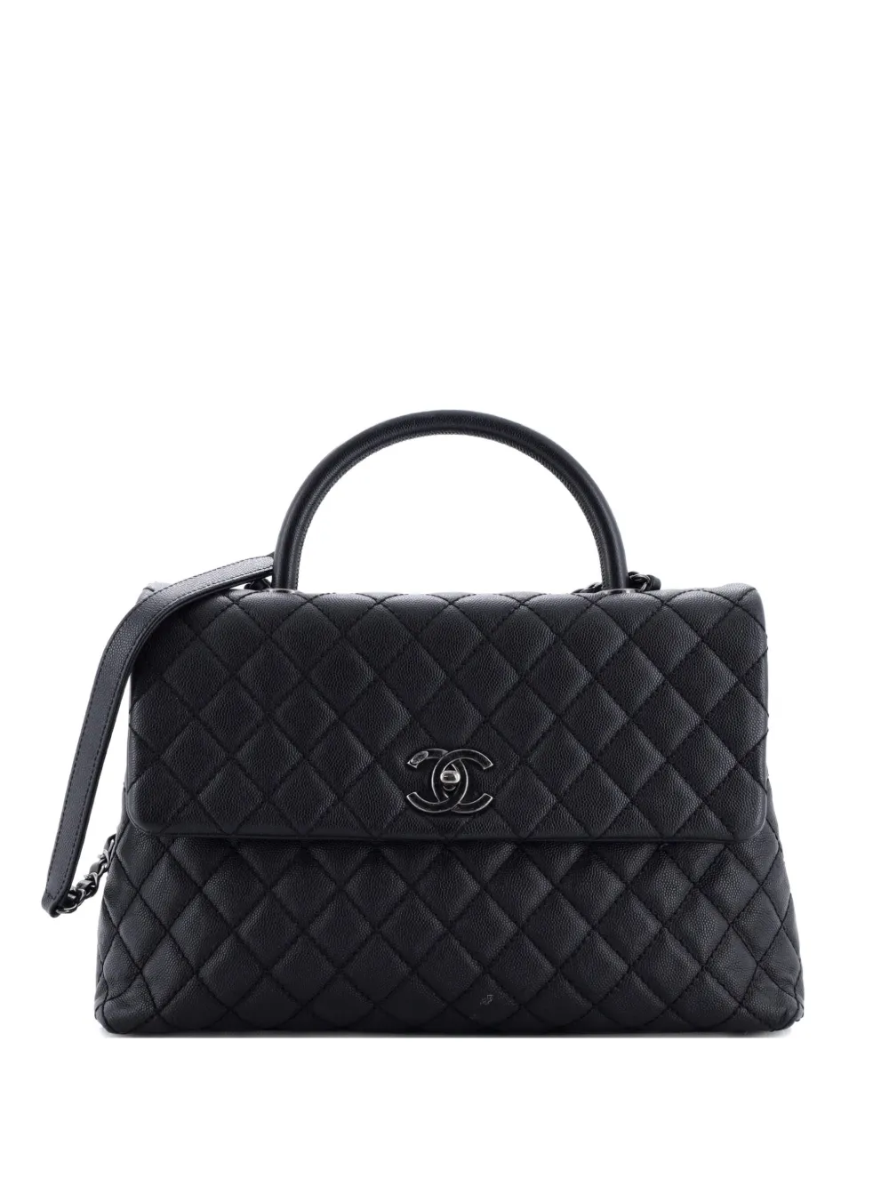 CHANEL Pre-Owned Borsa a tracolla Coco media in pelle Caviar trapuntata con manico - Nero