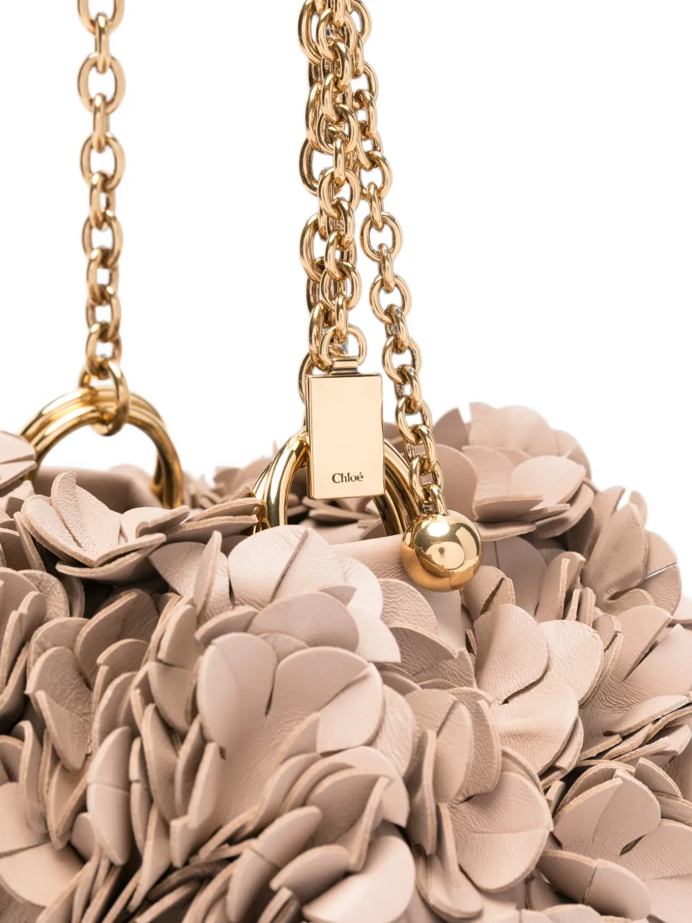 Chloé Plissé leren schoudertas met ketting en bloemen Beige