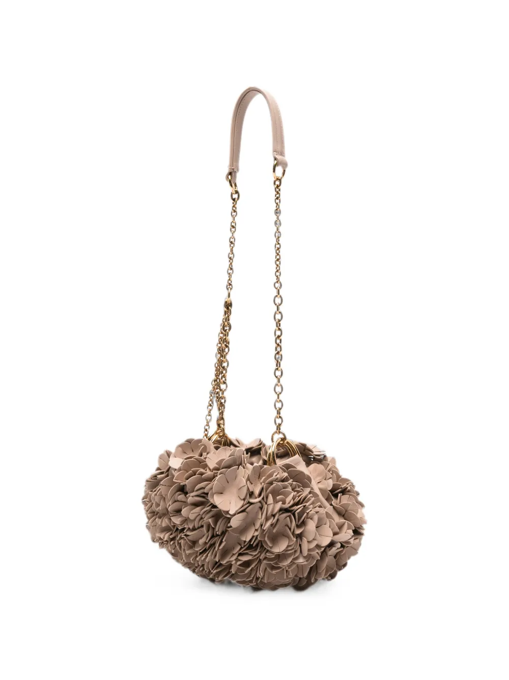 Chloé Plissé leren schoudertas met ketting en bloemen Beige