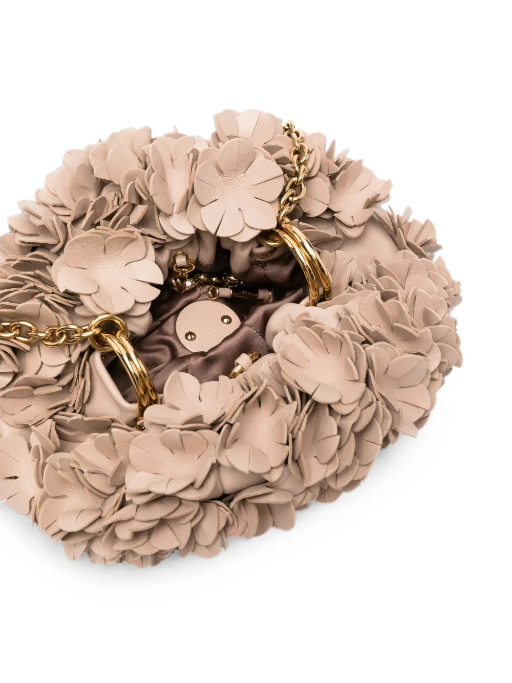 Chloé Plissé leren schoudertas met ketting en bloemen Beige