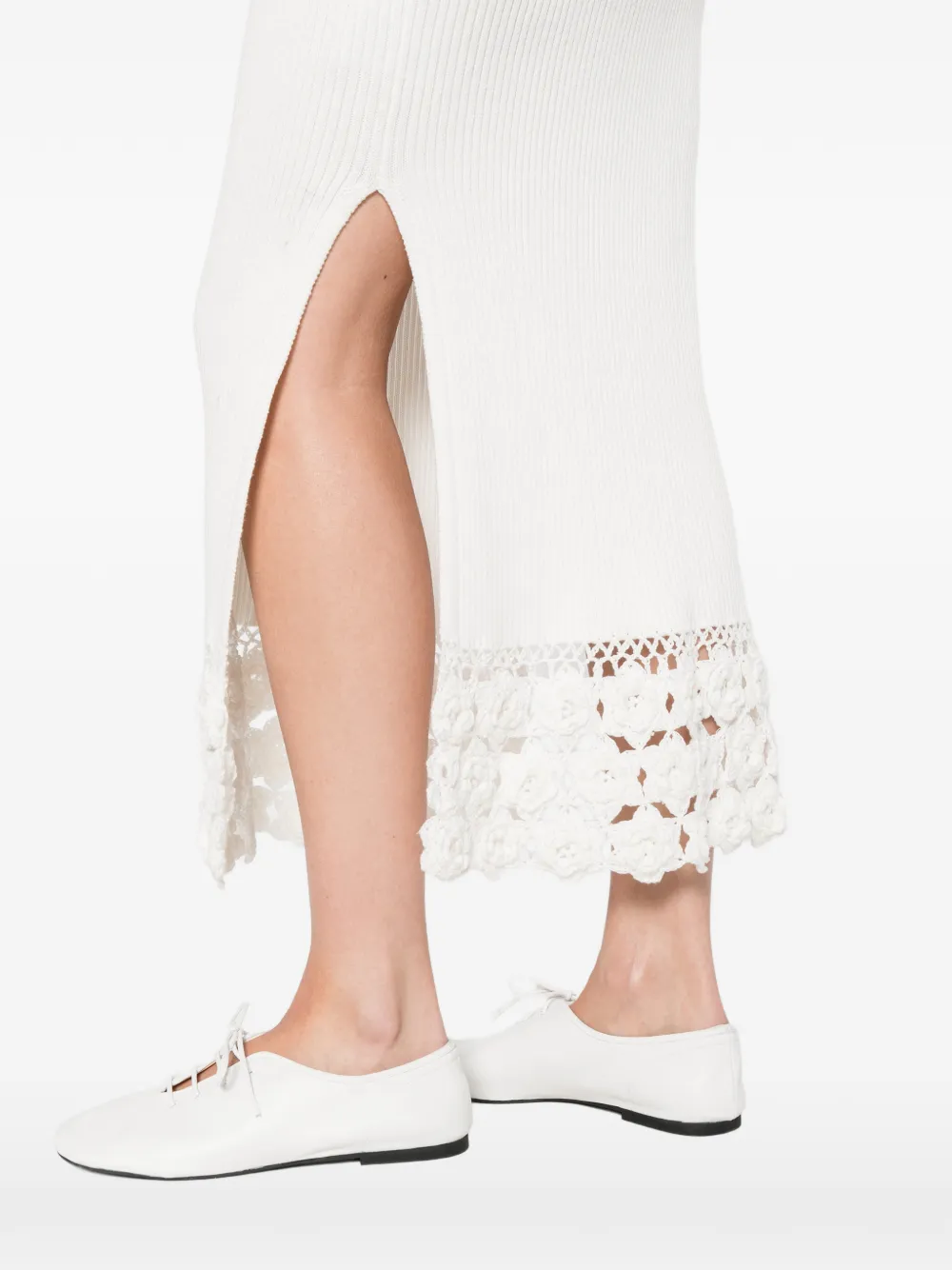 GANNI Gehaakte maxi-jurk met V-hals Beige