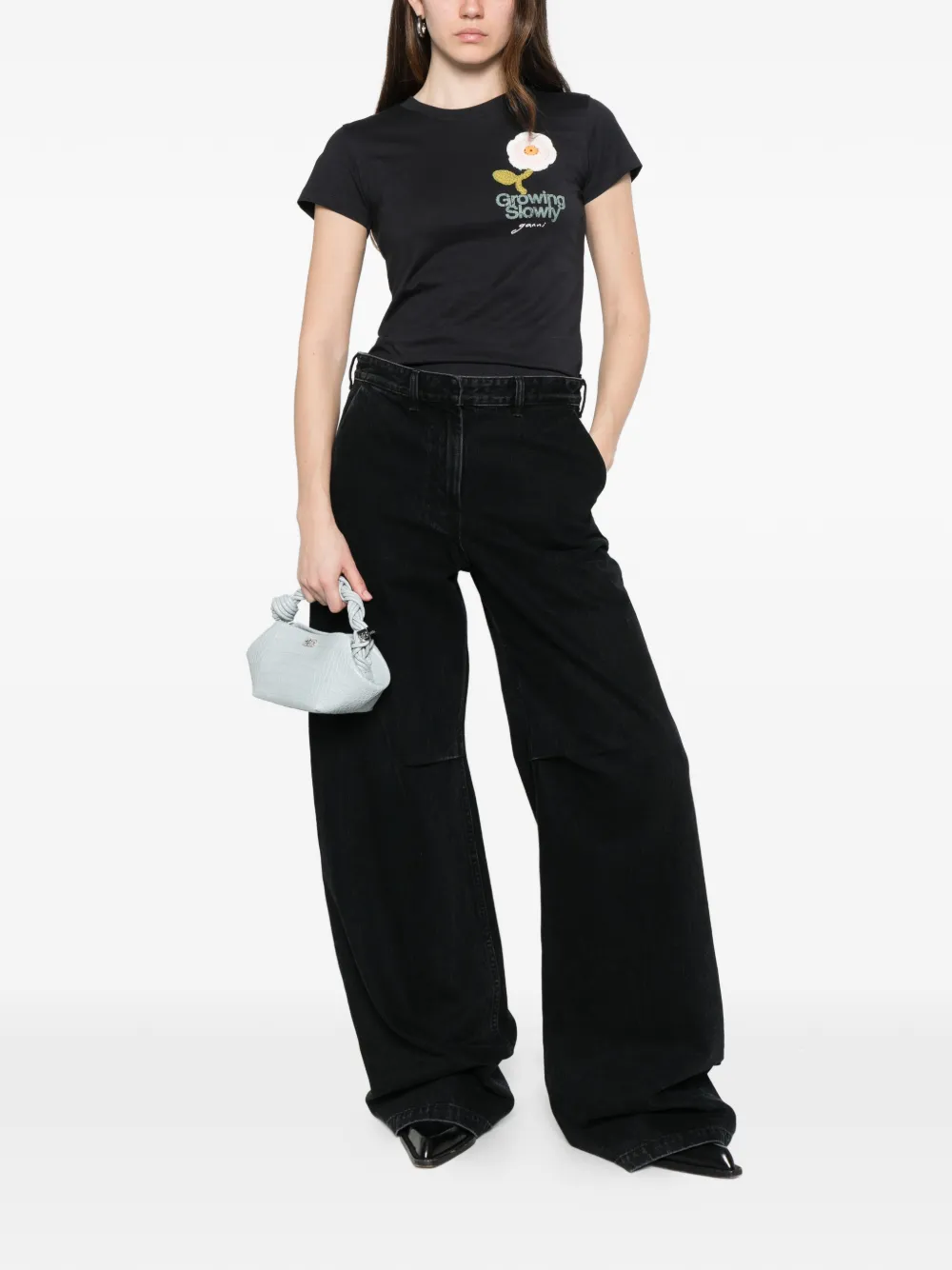 GANNI T-shirt met gehaakte patch Zwart