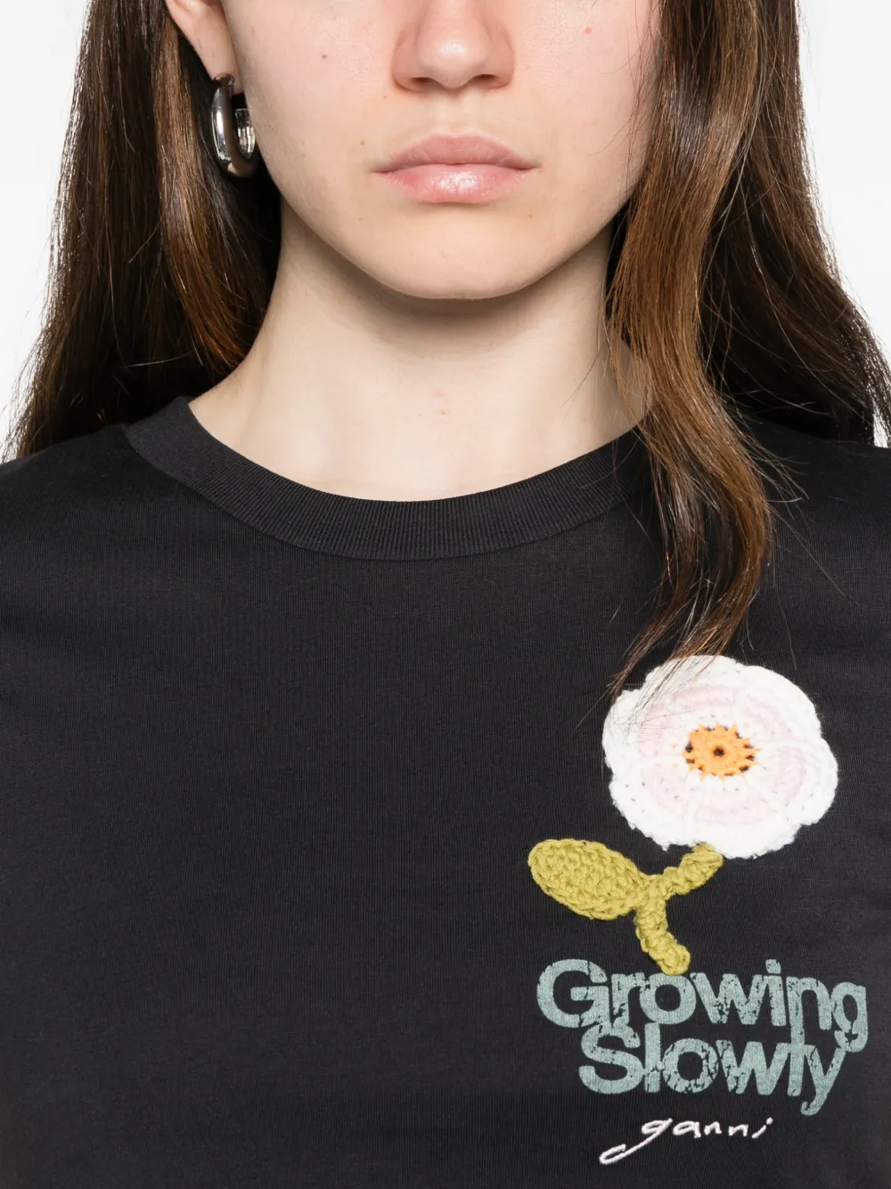 GANNI T-shirt met gehaakte patch Zwart
