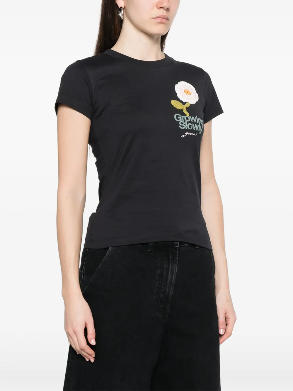 GANNI T-shirt met gehaakte patch Zwart