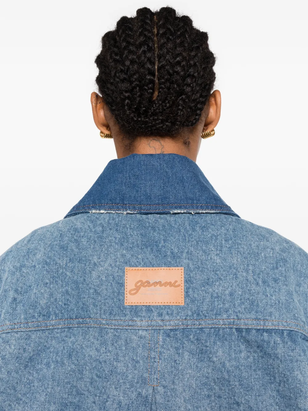 Ganni Buttoned Distressed Jacket In Blue