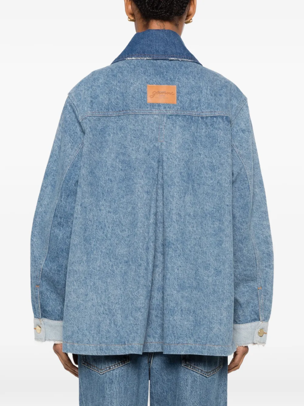 Ganni Buttoned Distressed Jacket In Blue
