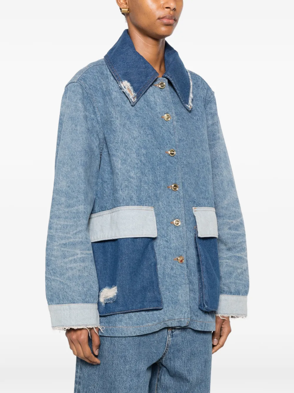 Ganni Buttoned Distressed Jacket In Blue