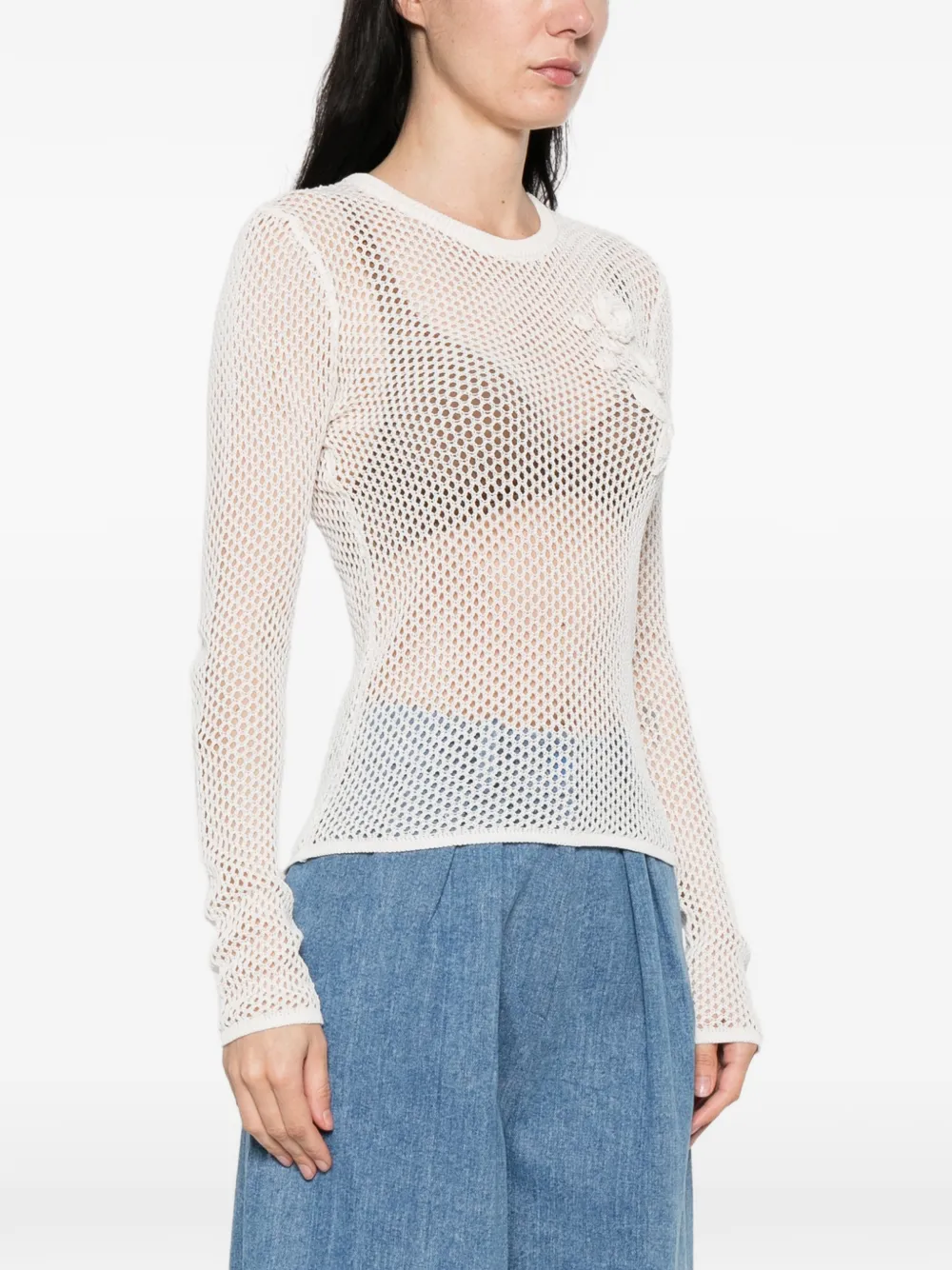 GANNI T-shirt met lange mouwen en mesh Wit