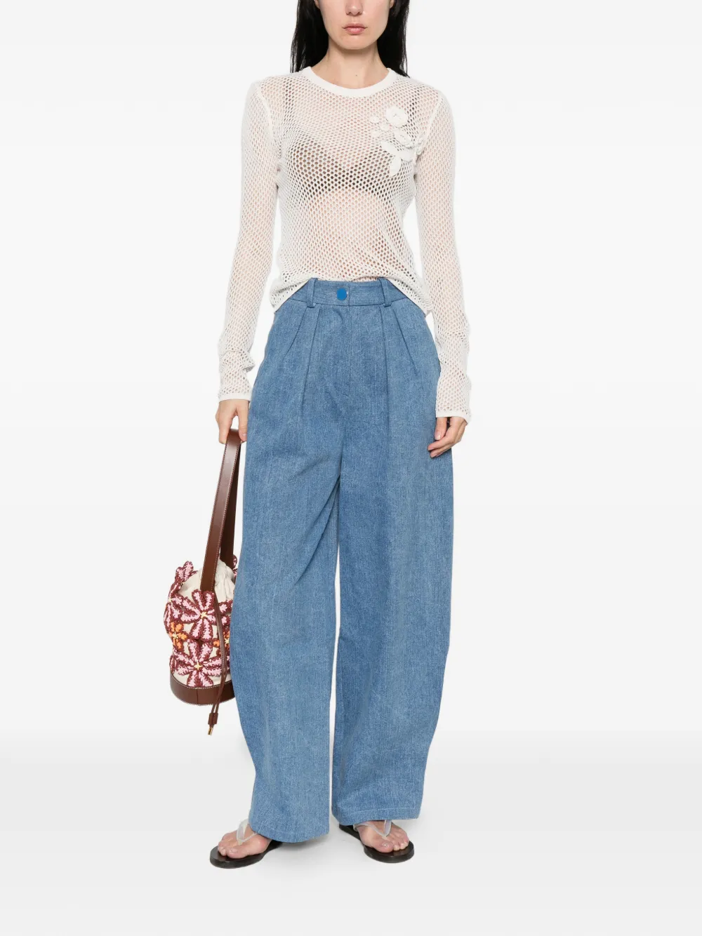 GANNI T-shirt met lange mouwen en mesh Wit