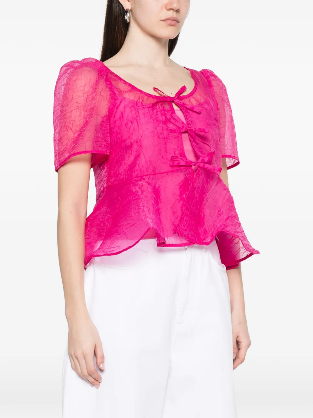 GANNI Shibori organza peplum blouse Roze