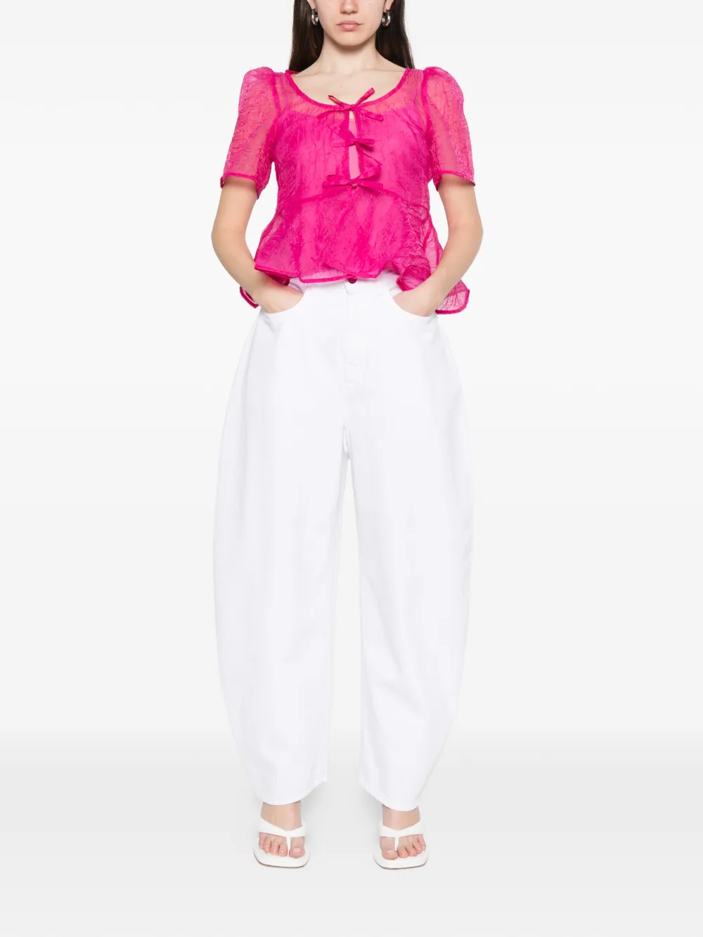 GANNI Shibori organza peplum blouse Roze