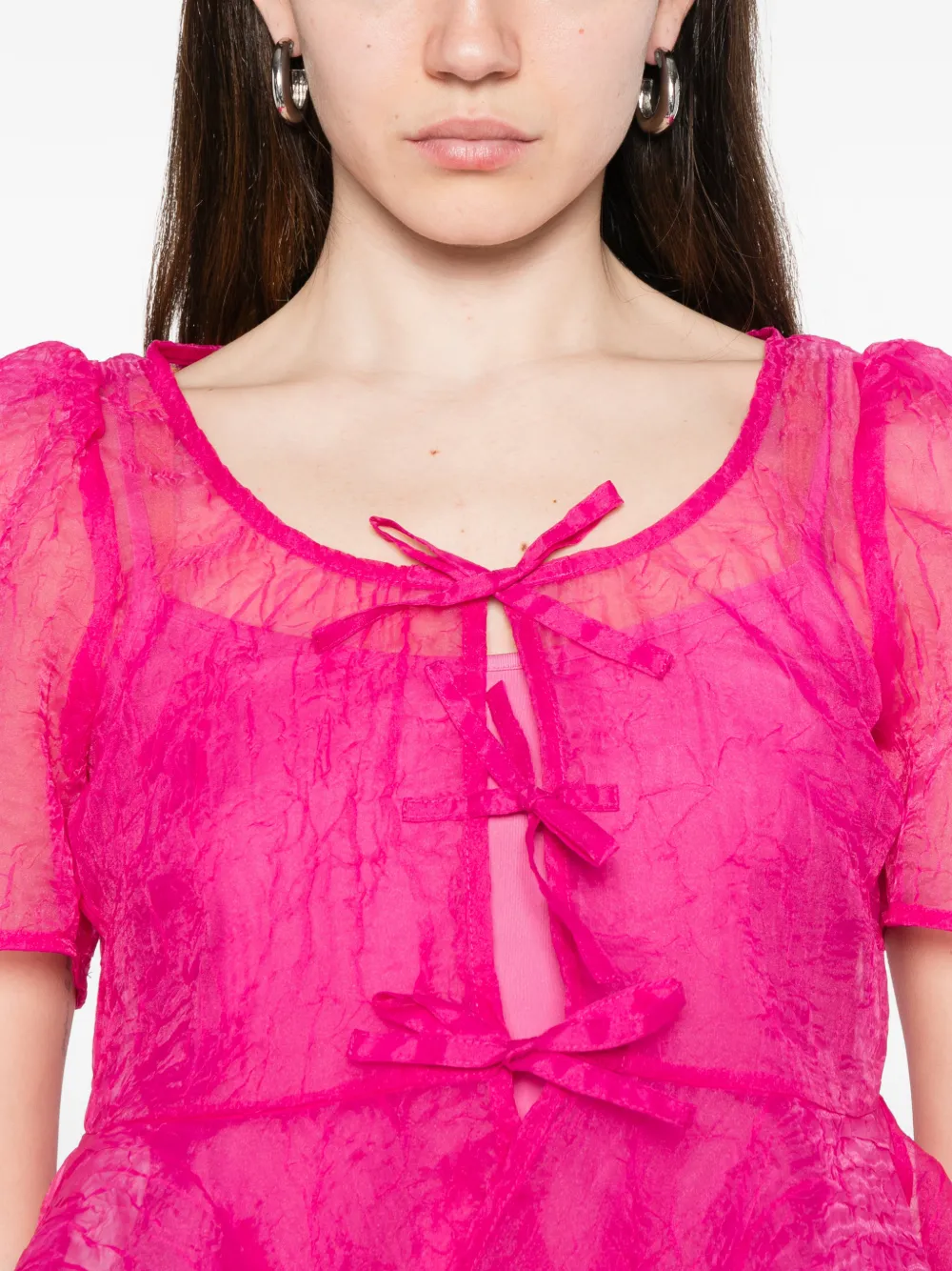 GANNI Shibori organza peplum blouse Roze