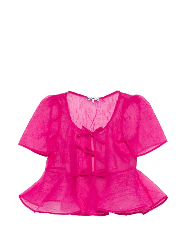 GANNI Shibori Organza Peplum Blouse | Pink | FARFETCH IE