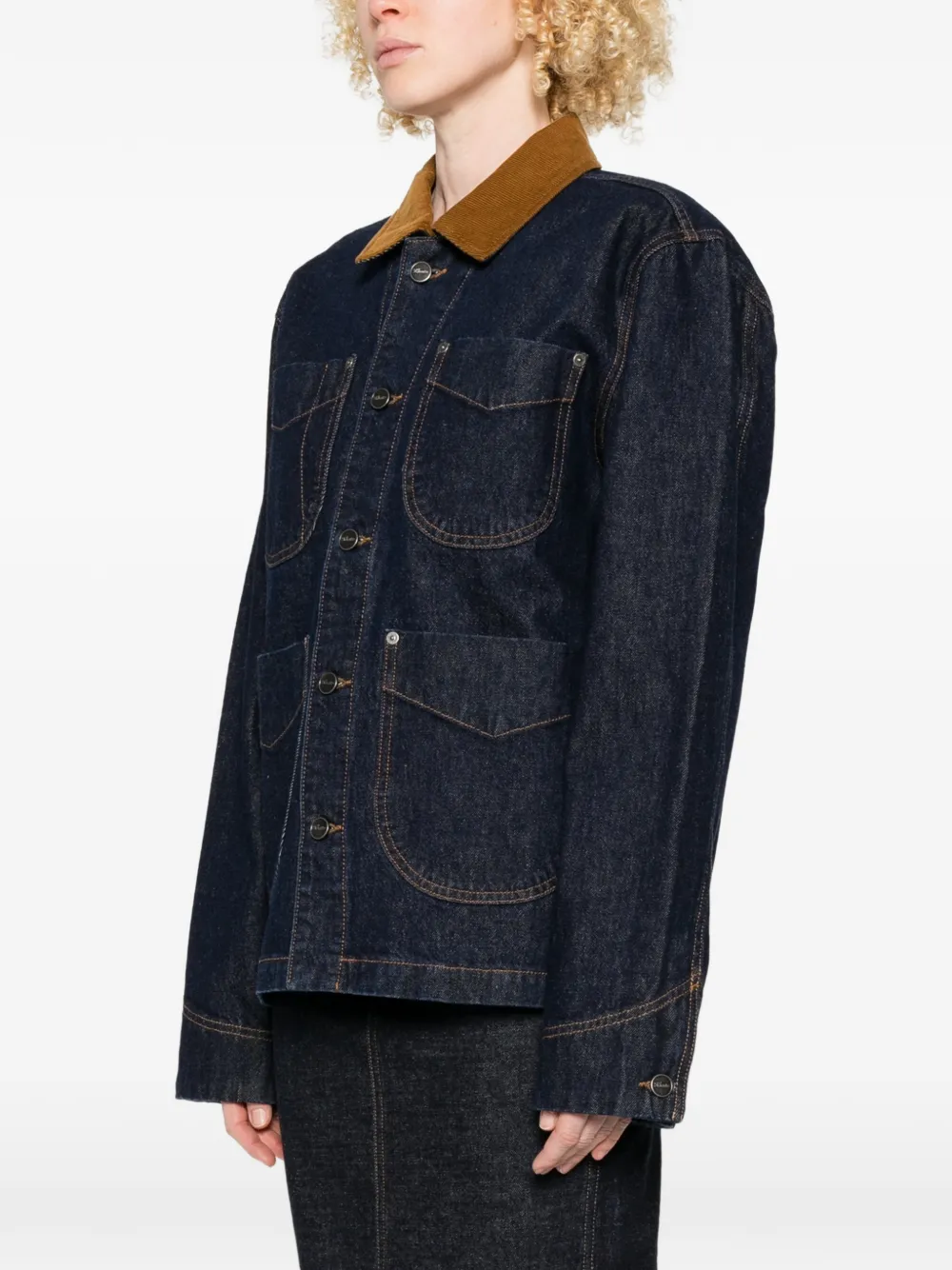 KHAITE Wyatt denim jack met ribfluwelen kraag Blauw