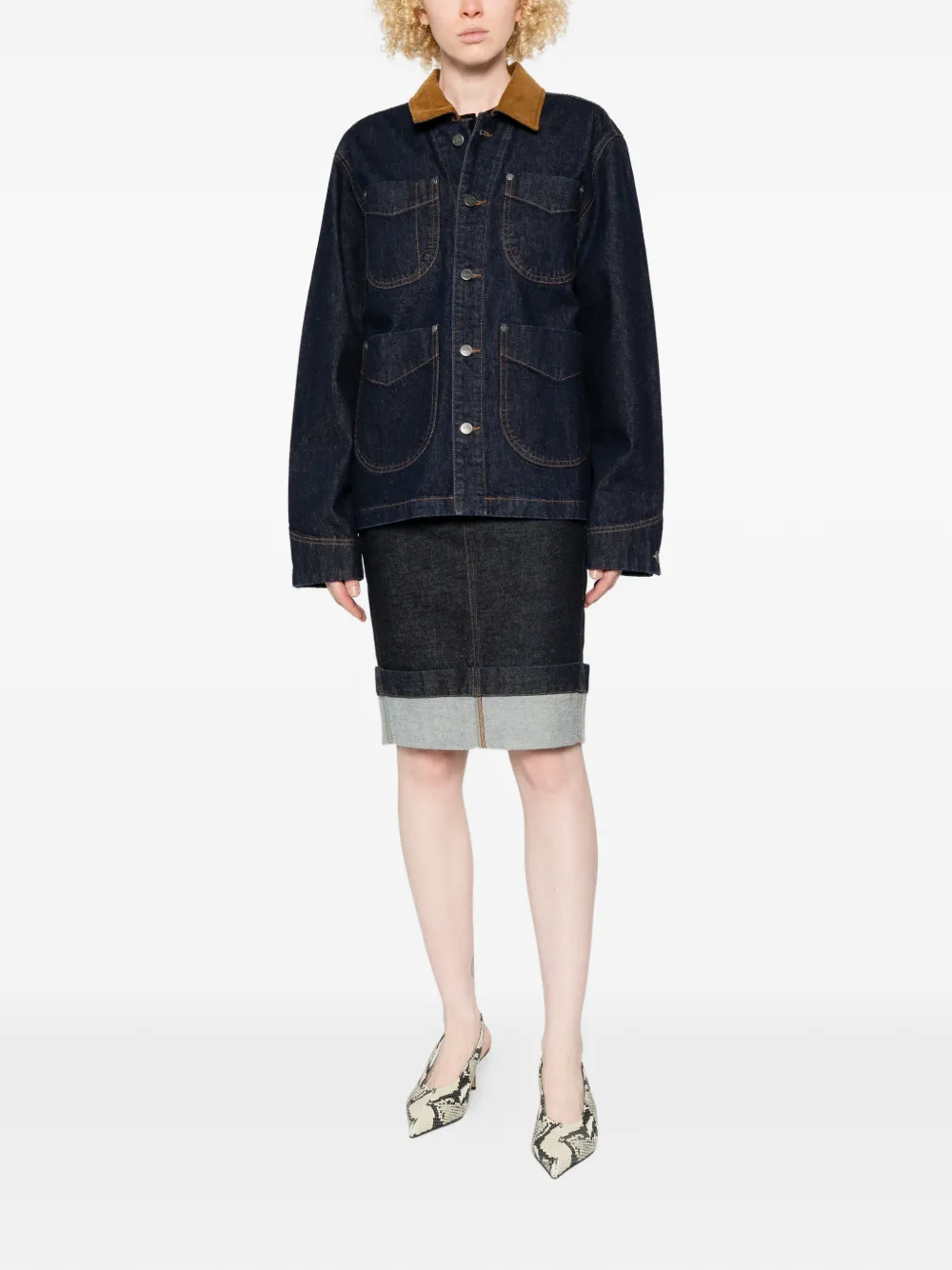 KHAITE Wyatt corduroy-collar denim jacket - Blu