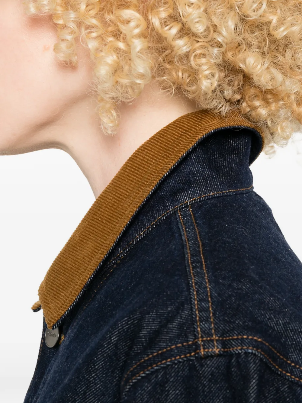 KHAITE Wyatt denim jack met ribfluwelen kraag Blauw