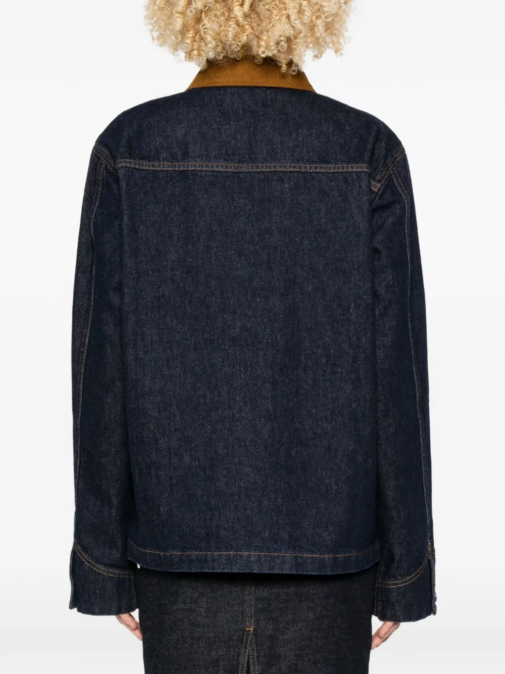 KHAITE Wyatt denim jack met ribfluwelen kraag Blauw
