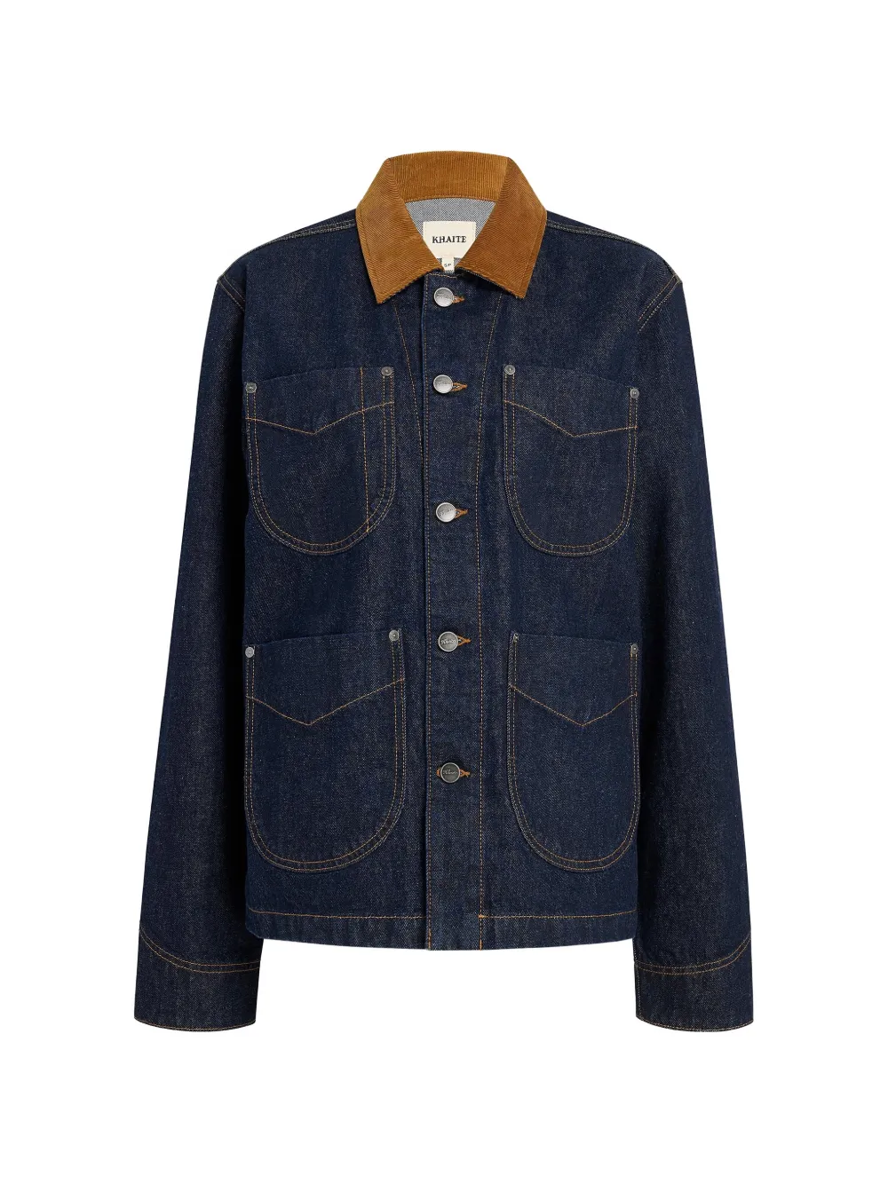 KHAITE Wyatt denim jack met ribfluwelen kraag Blauw