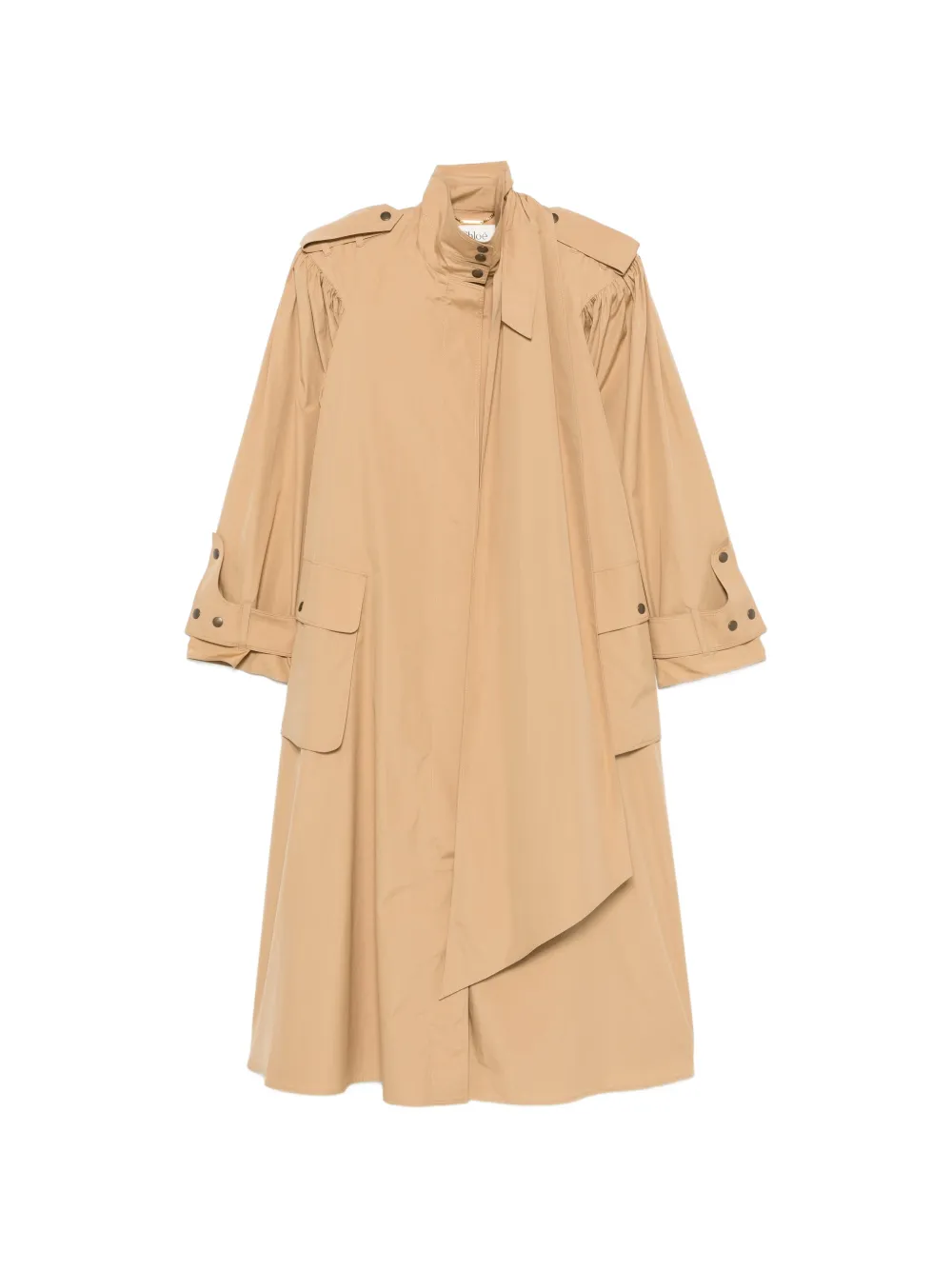 Chloé high-neck scarf gathered trench coat - Toni neutri