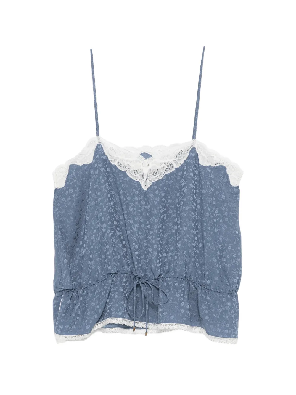 Chloé floral-print lace-trim top - Blu