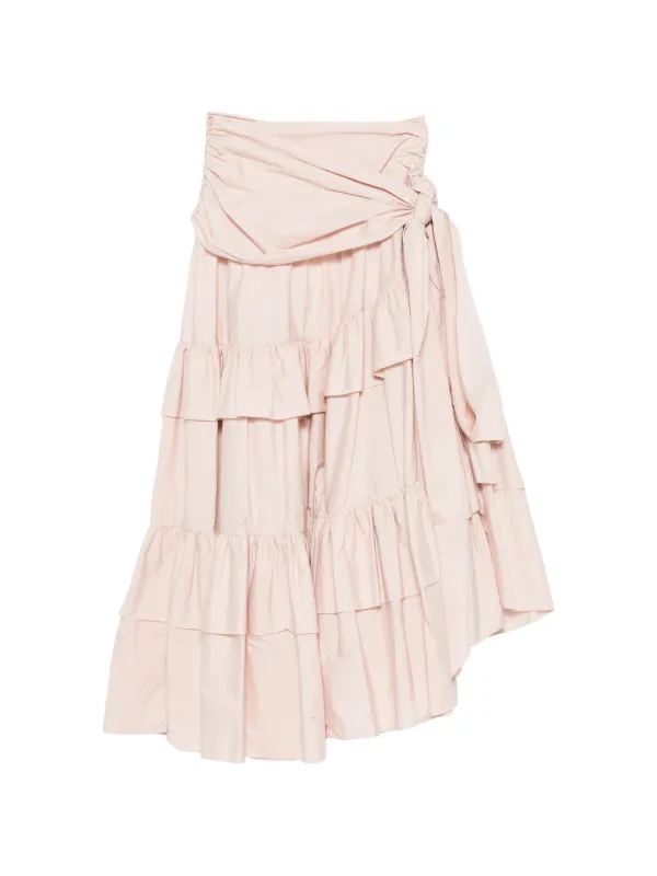 Chloé Long Ruffled Skirt in Cotton Poplin in Pink