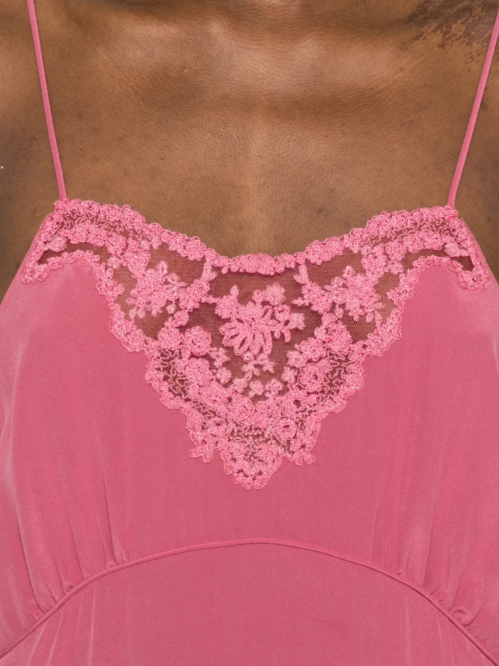 chloe pink lace dress Chlo Lace-trimmed Silk-satin Gown - Women - Pastel pink Dresses