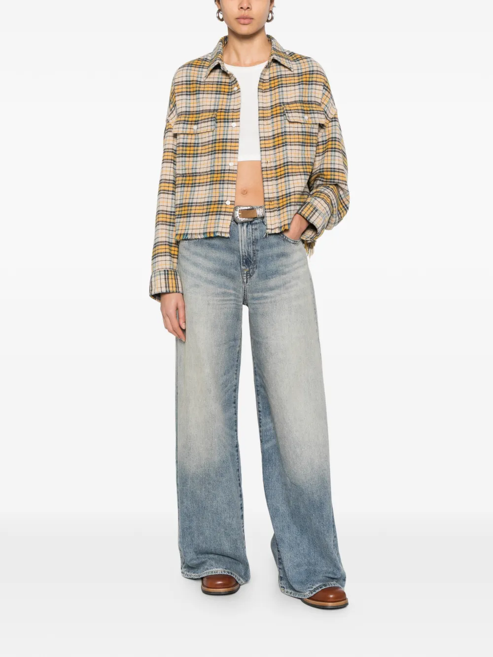  R13 Plaid Frayed Shirt - Yellow 