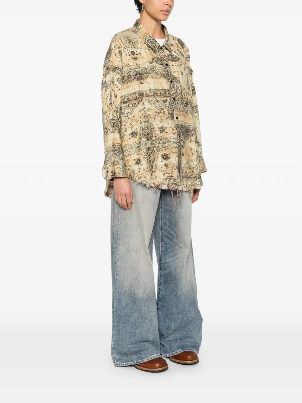  R13 Shredded Seam Bandana Shirt - Neutrals 