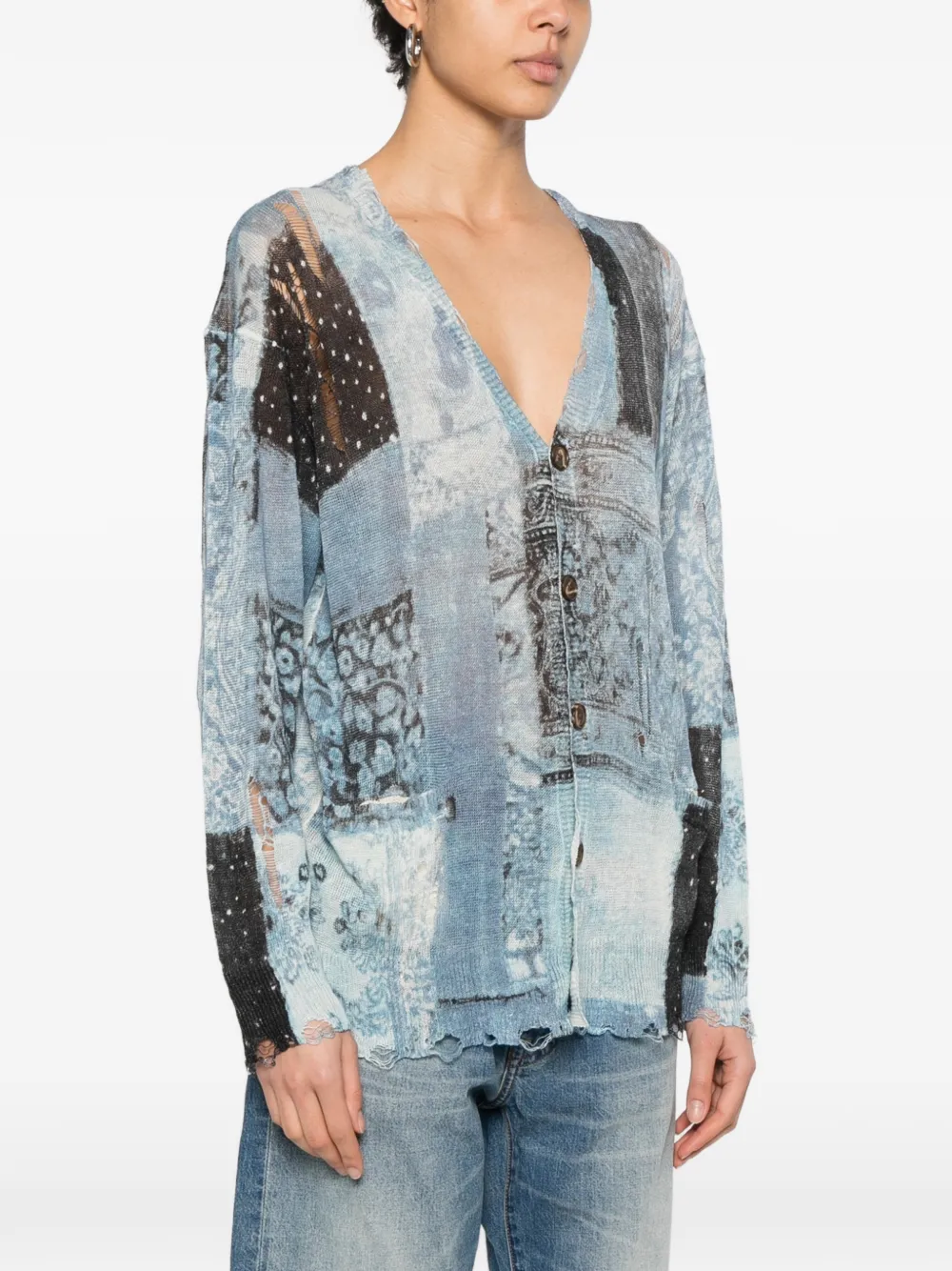  R13 Bandana-print Boyfriend Cardigan - Blue 