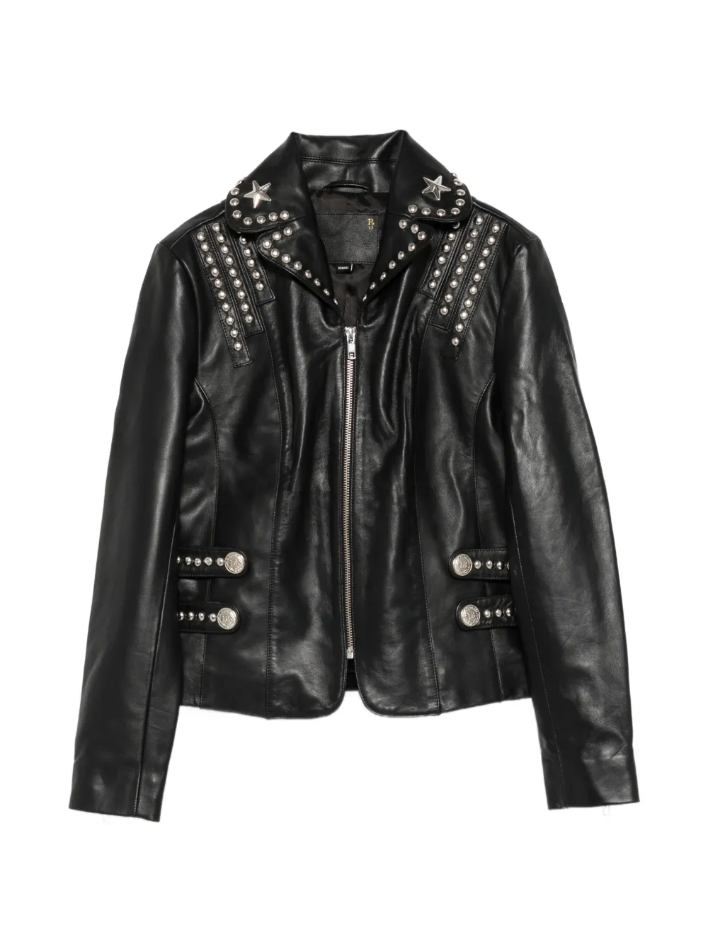 R13 Lou stud-embellished leather jacket - Nero