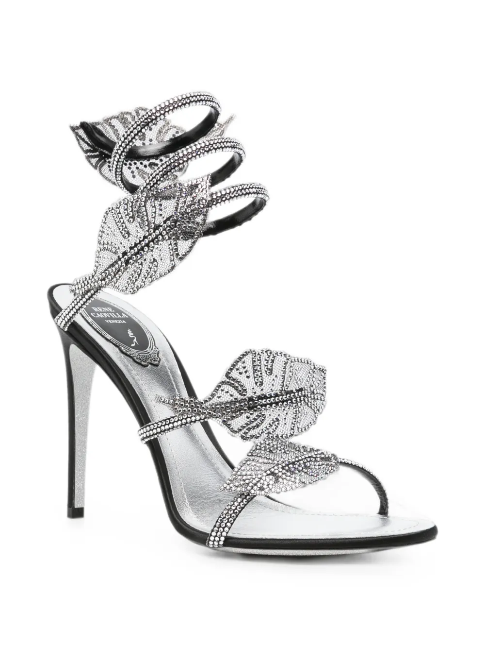 René Caovilla Leaf crystal-embellished heeled sandals Zilver