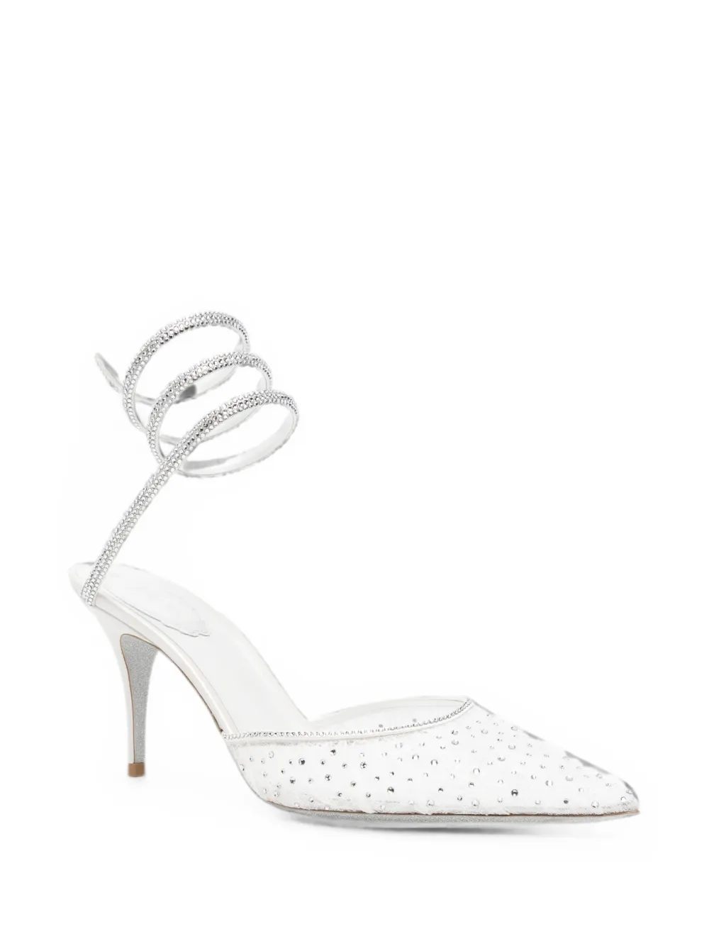 René Caovilla Belle crystal-embellished lace pumps Wit