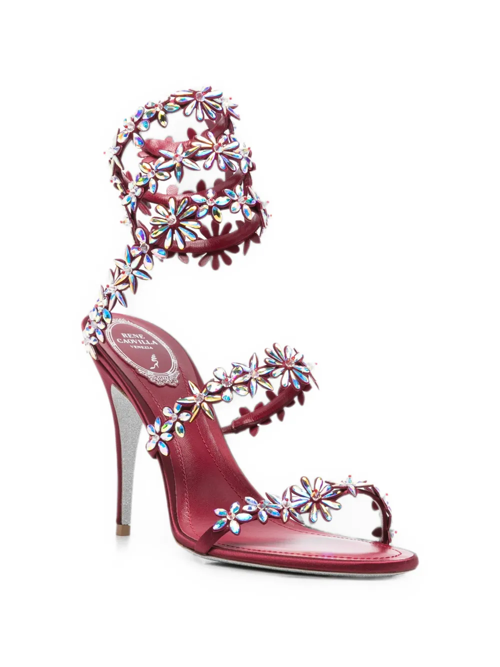 René Caovilla Eva crystal-embellished heeled sandals Rood