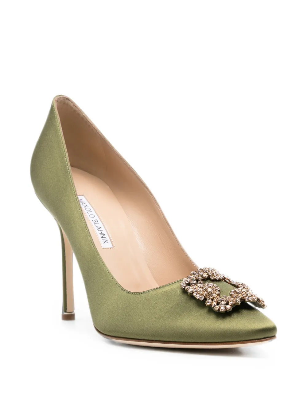 Manolo Blahnik Hangisi crystal-buckle pumps Groen
