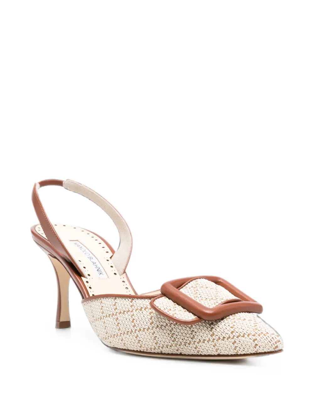 Manolo Blahnik Mayslibi buckle-detail raffia pumps Beige