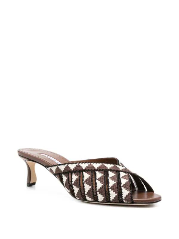 MANOLO BLAHNIK BIRIA 105 ダークブラウン 38 未使用 Manolo Blahnik Trofesamu Brown And Cream Wool Mules | Brown | FARFETCH