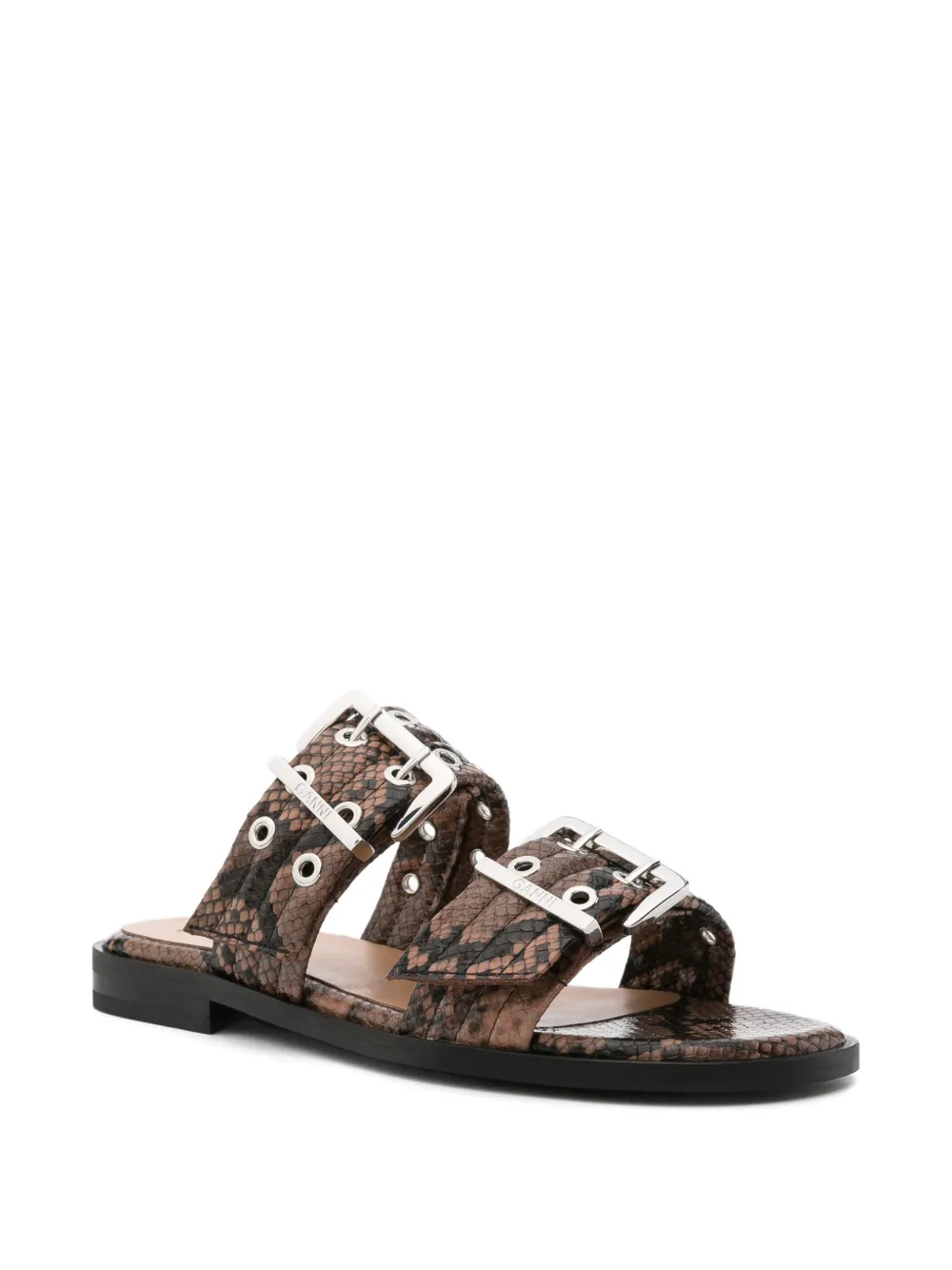 GANNI buckle-fastening snakeskin-effect sandals Bruin