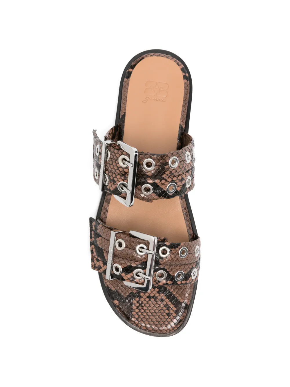 GANNI buckle-fastening snakeskin-effect sandals Bruin