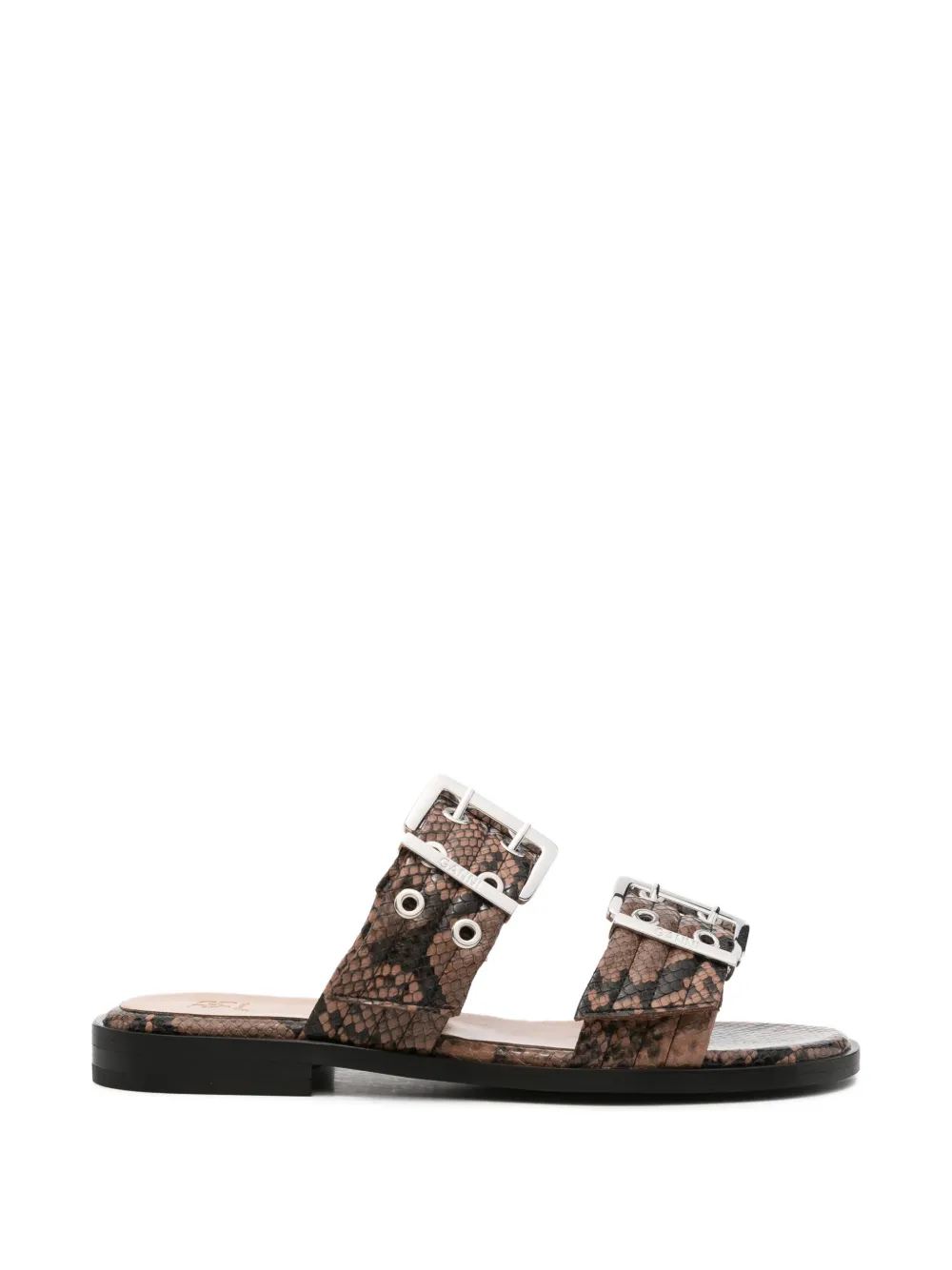 GANNI buckle-fastening snakeskin-effect sandals - Brown