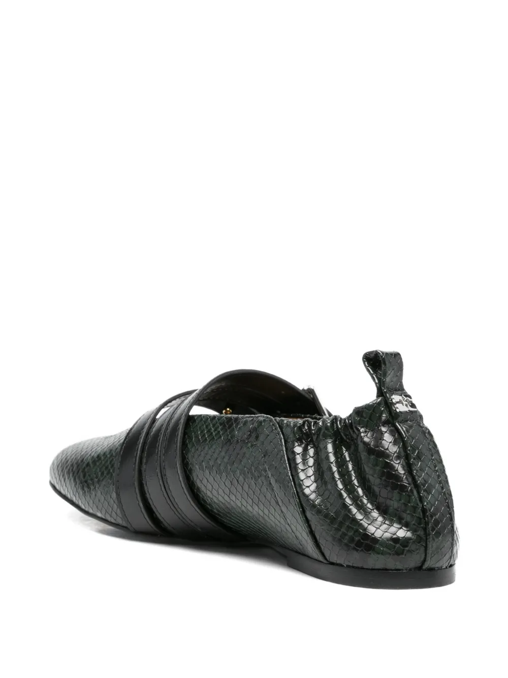 GANNI buckled snake-effect flat pumps Groen