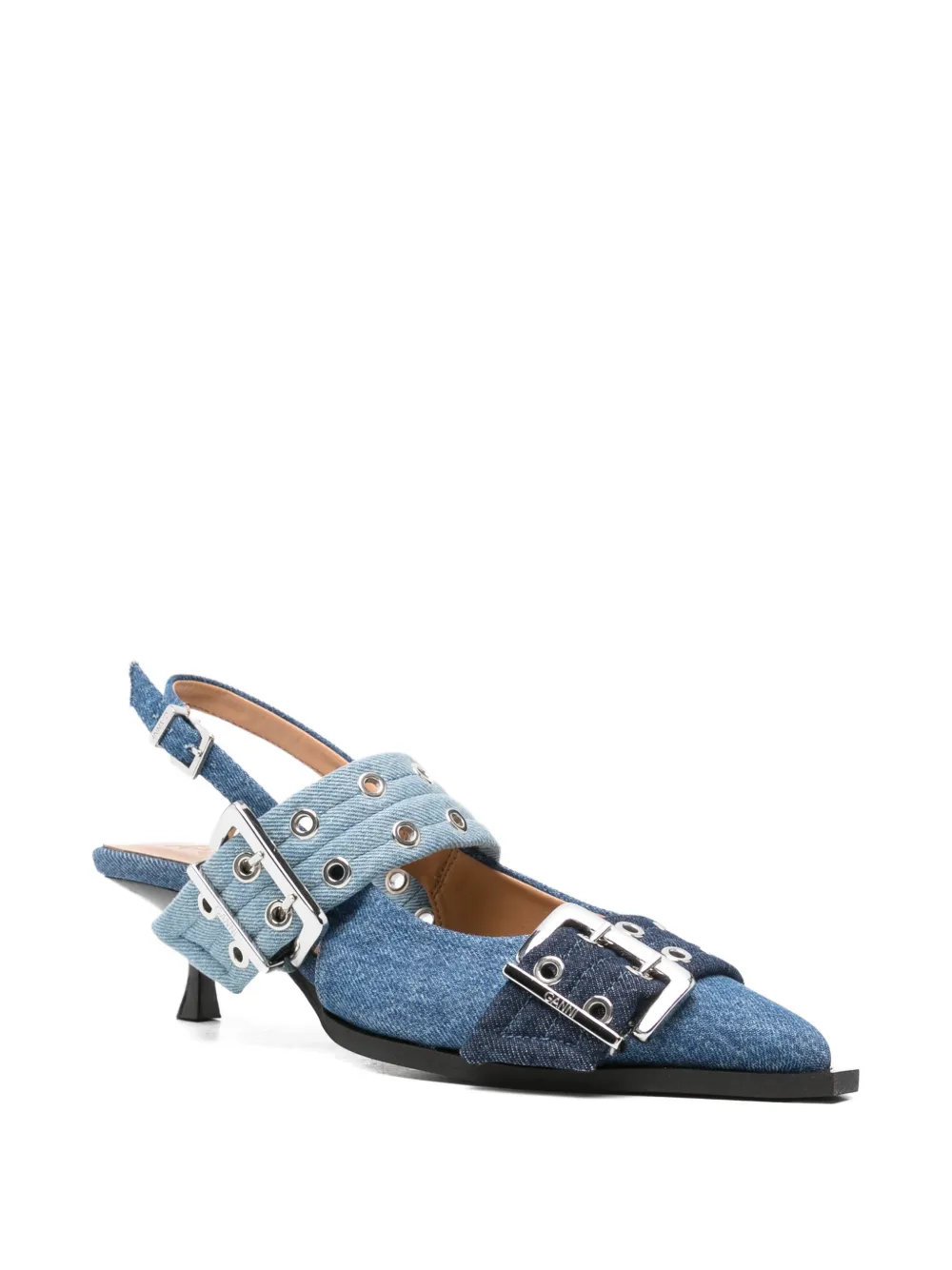 GANNI buckle-detail denim pumps Blauw