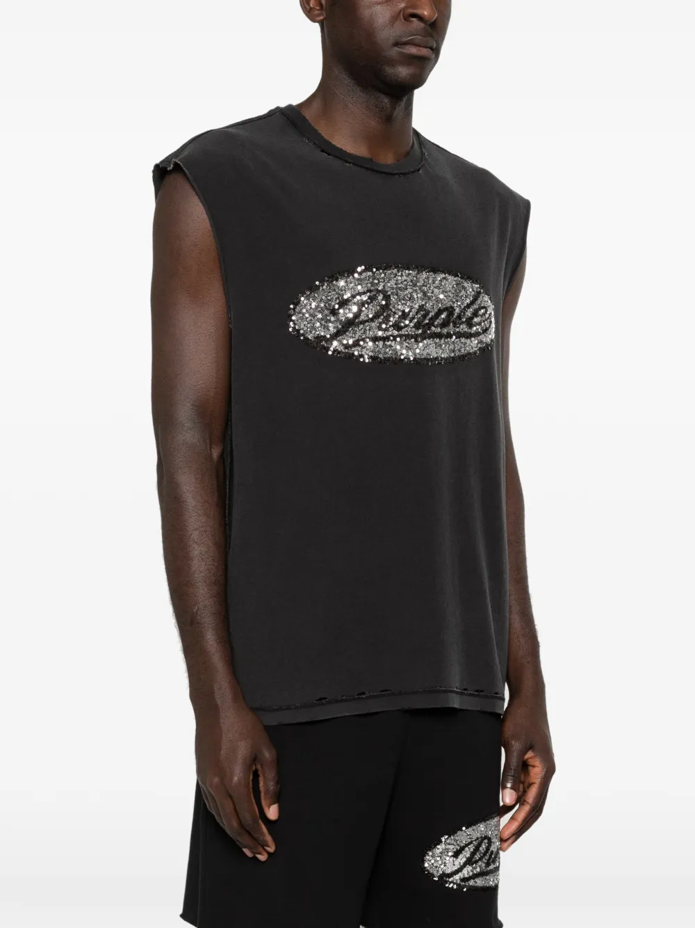 Purple Brand Tanktop verfraaid met pailletten en textuur Zwart
