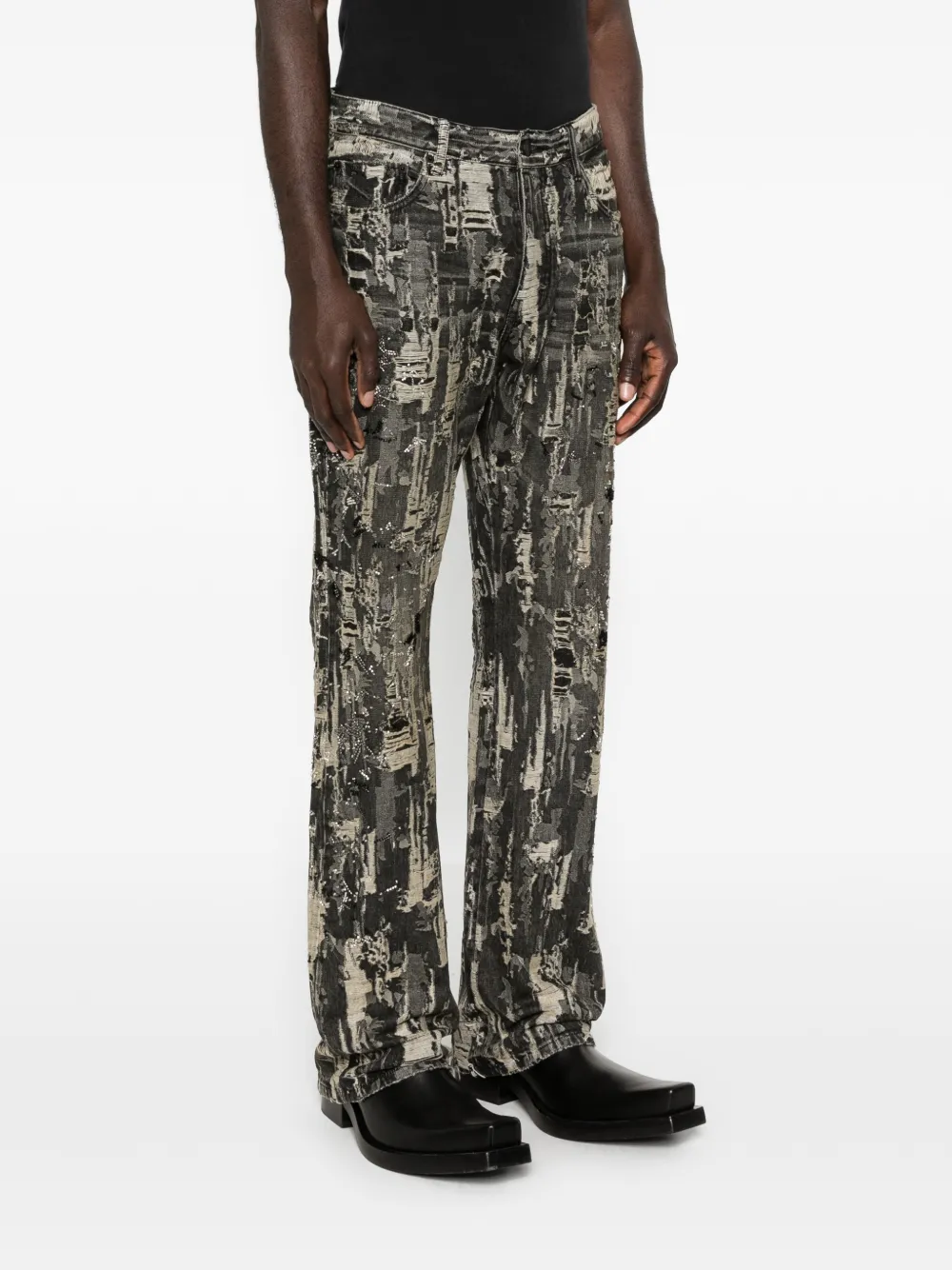 Purple Brand P026 gerafelde baggy jeans met kralen Zwart