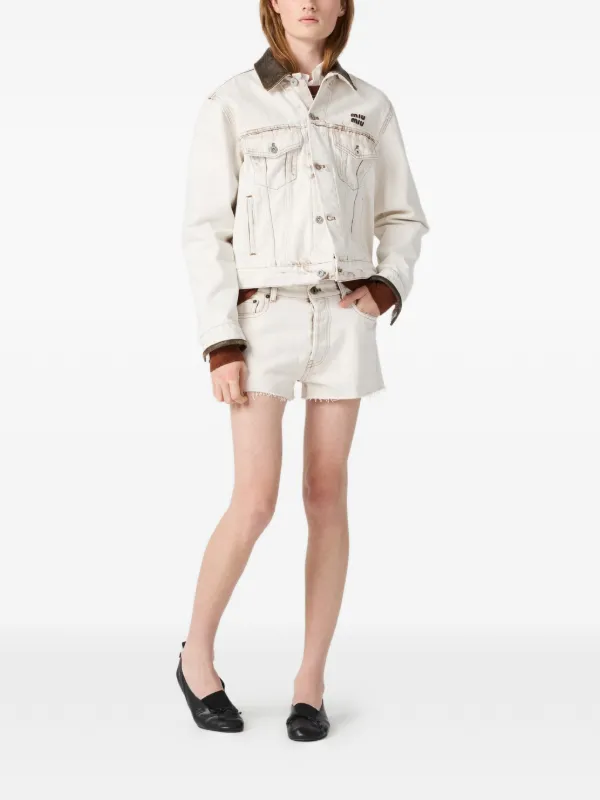 Miu Miu レザーカラーデニムジャケット | ニュートラル | FARFETCH JP